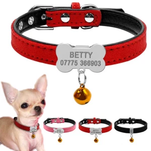 ID Collar de piel personalizable grabado para pequeños perros y gatos mascotas - Imagen 1 de 21