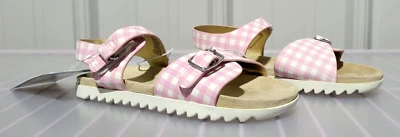 Sandalias Cat & Jack para niñas pequeñas talla 12 Shaelyn rosa a cuadros doble correa punta abierta Foto 1 de 4