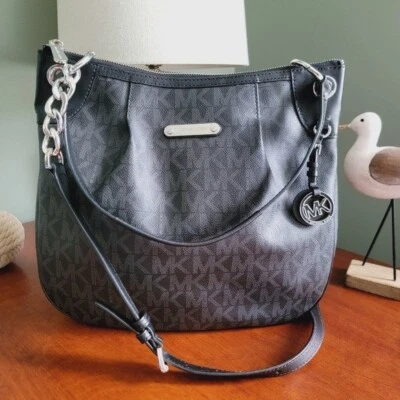 Michael Kors Jet Set Logo Crossbody Hobo With Black Leather - Image 1 of 4