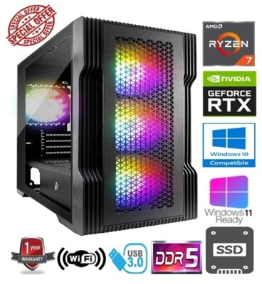 RYZEN 7 GAMING PC - AMD RYZEN 7 7700X 32GB RAM 1TB SSD NVIDIA GEFORCE RTX4070 8G - Image 1 of 4