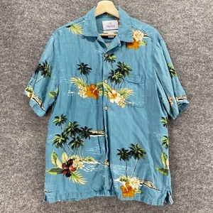 28 Palms Shirt Men M Medium Blue Hawaii Print Button Up Relaxed Linen Collared - Picture 1 of 9