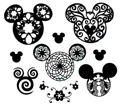 INTRINCADAS CABEZAS DE RATÓN DISNEY MICKEY DISEÑO MANDALA SILUETA TROQUELADO/CORTES #3 Foto 1 de 4