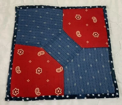Vintage Antique Patchwork Quilt Table Topper, Bow Tie, Early 1900’s, Navy, Red - Image 1 of 4