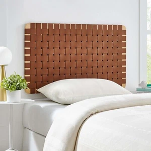 Modway Sparta Weave Wall-Mount Twin Vegan Leather Headboard in Natural Brown - Picture 1 of 8