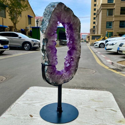 11.41LB Natural Amethyst Geode Slice - Stunning Purple Crystal Collectible - Image 1 of 4