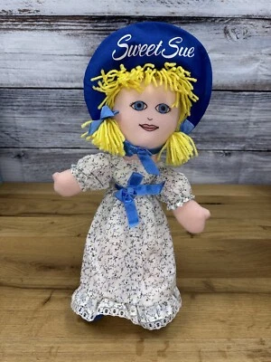 Boneca de pano loira vintage SWEET SUE chapéu azul pradaria animal justo por cara - Imagem 1 de 4