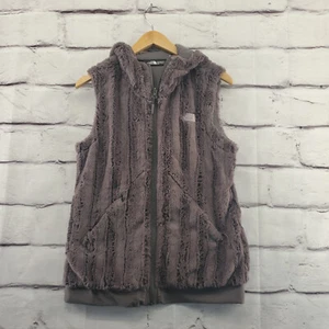 THE NORTH FACE Vest Womens Small Full Zip Sleeveless Hooded Purple Faux Fur - Picture 1 of 9