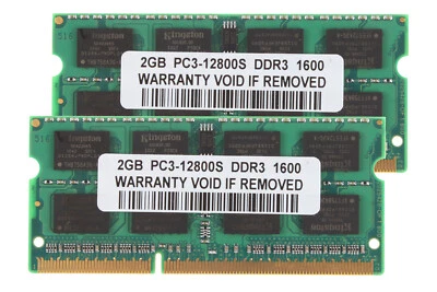 4GB DDR3 Ram 2X 2GB PC3-12800 12800 1600MHz 1600 SODIMM 204-pin Laptop Memory @h - Image 1 of 4