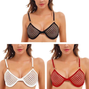 Womens See Through Fishnet Bra Unlined Bralette Lingerie Brassiere Nightwear - Picture 1 of 37