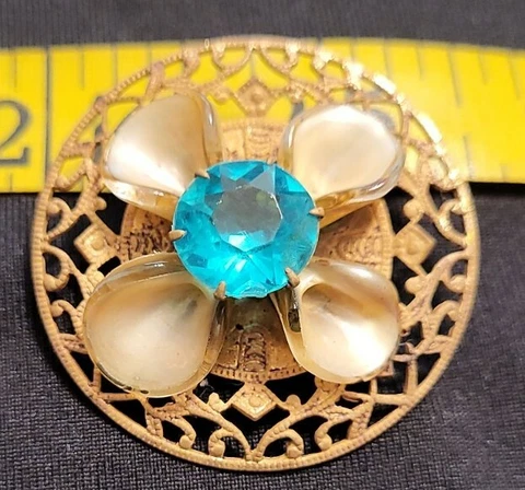 Large Brass Filigree OME Button Applied Flower Lovely Cover