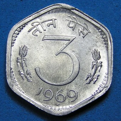India Republic 3 Paise Coin 1969 (H) Hyderabad Mint, Lustrous BU, Combined S/H - Image 1 of 2