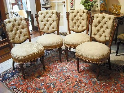  4 sillas victorianas Pottier&Stymus R'wood/doradas Ren Revival con soportes de bronce  Foto 1 de 4