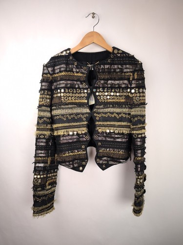 SAINT LAURENT (YSL) Giacca SS18 SAINT LAURENT PARIS donna taglia US M FR38 oro ricamato cristallo SLP