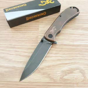 Browning Rivet Liner Folding Knife 3" D2 Tool Steel Blade Copper Laminate Handle - Picture 1 of 12