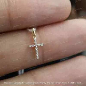 Lab Created Diamond 1Ct Round Cut Wedding Cross Pendant 14K Yellow Gold Plated - Picture 1 of 2