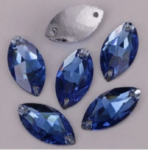30 Lt Sapphire 17 x 32mm OVAL Marquise Sew-on Flatback Acrylic Gems Rhinestone - Picture 1 of 1