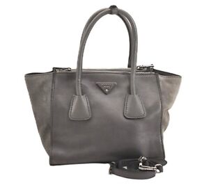 Authentic PRADA Suede Leather Nappa 2Way Shoulder Tote Bag Gray 5491G