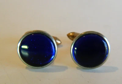 Gemelos vintage cabujón de cristal azul tono plata y cobre PAT PENDIENTES Foto 1 de 2