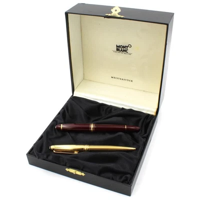 Lote de 2 plumas estilográficas Montblanc Meisterstuck tono dorado granate #X787-4 Foto 1 de 4