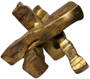 D. BREHM METÀ 20° C VINTAGE BRUTALISTA FIRMATO ORO PNTD, FERMACARTE BRONZO ASTRATTO - Foto 1 di 10
