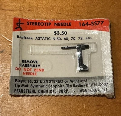 PFANSTIEHL NEEDLE 164-SS77, ASTATIC N-50, N-60, N-70, N-72  NEW OLD STOCK Sealed - Image 1 of 4