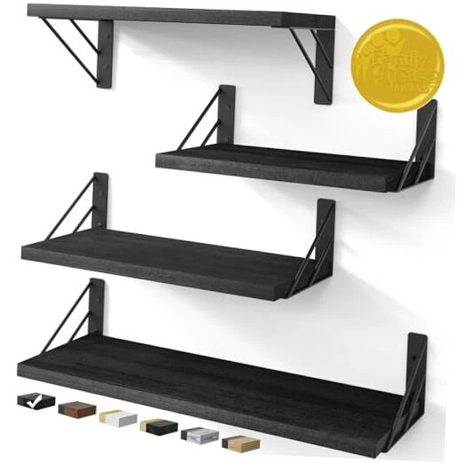 BAYKA Wall Mounted Floating 4-Piece Set Black Board & Brackets