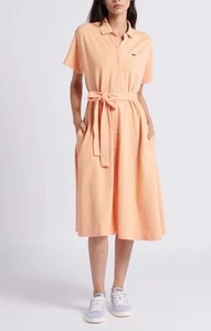 Lacoste Dress Womens Sleeveless Belted Pique Polo Tennis Orange Size 42 - Picture 1 of 15
