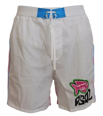 Dsquared ² Weiß Rosa Logo Aufdruck Herren Bademode Shorts Authentisch - Bild 1 von 4