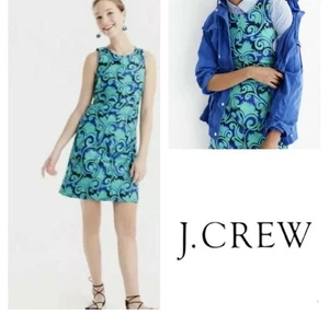J. Crew Women's Green Jacquard 6 A-line Sleeveless Sheath Dress - Picture 1 of 10