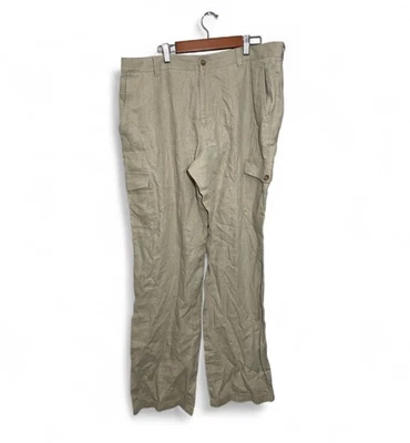 Pantalones cargo INC London mezcla de lino para hombre 34x32 frente plano recto beige Foto 1 de 4