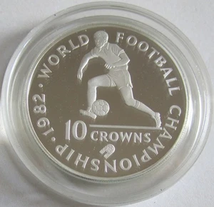 Turks & Caicos Inseln 10 Kronen 1982 Fußball WM in Spanien Stürmer Silber - Bild 1 von 2