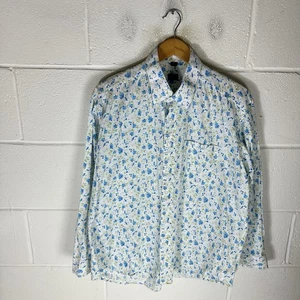 Paul Smith Shirt Mens 17.5" White Blue Abstract Floral Pattern Formal PS Cotton - Picture 1 of 13