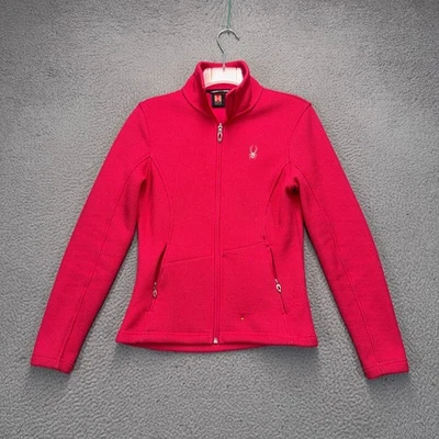 Spyder Core 毛衣女式小号粉色全拉链羊毛口袋户外远足 — 第 1/4 张图片