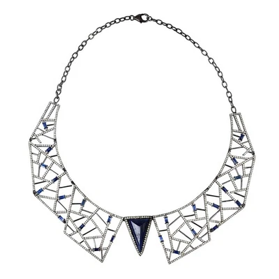 Collar Geométrico Zafiro Diamante Collar Plata 925 Oro Declaración Joyería Regalo Foto 1 de 4
