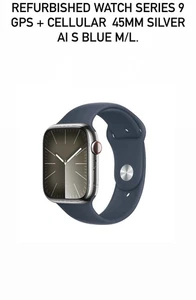 APPLE WATCH SERIES 9 GPS + CELLULAR 45MM SILVER AI S BLUE M/L - Picture 1 of 3