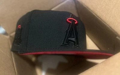 Los Ángeles Angels Red Halo All Black Red UV New Era 59Fifty  7 5/8 🔥Topperz - Image 1 of 4