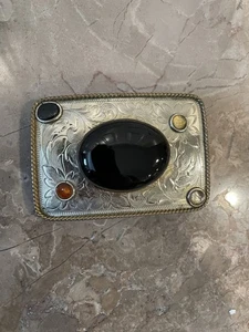 Fibbia cintura vintage Montana argentieri tedeschi argento bordo ottone pietre floreali - Foto 1 di 7