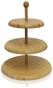 Decorative 3-Tier Circular Bamboo Serving Tray with Wooden Handle - Cupcake S... - Picture 1 of 9