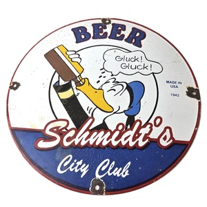 Vintage Schmidts Beer Sign - Disney Duck Beverage Piggly Gas Oil Pump Sign - Picture 1 of 14