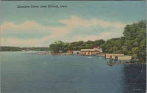 Lake Okoboji shoreline ship boat docks Iowa linen postcard Curt Teich A378 - Picture 1 of 2