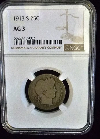 1913-S Barber Quarter  NGC AG3 Cover