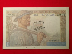 Billet 10 Fr Mineur du 9-9-1943 Fay 8/9 Alph. W.59 TTB+ / VF+ !! - Imagen 1 de 2