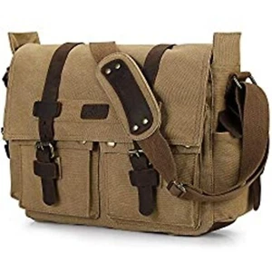 Vintage Canvas Laptop Leather Trim Digital Camera Large Messenger Bag Book Bag - Picture 1 of 1