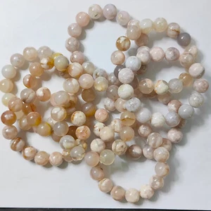 Brazalete/cuerda de mano de cuarzo ágata con cuentas elásticas flores de cerezo naturales de 14 mm - Imagen 1 de 28