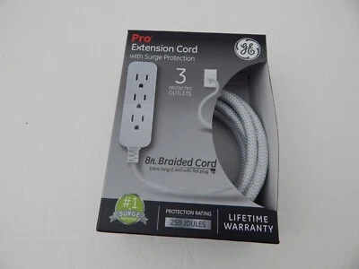 GE Pro Extension Cord 3-Outlets With Surge Protection  White/Gray New - Image 1 of 4