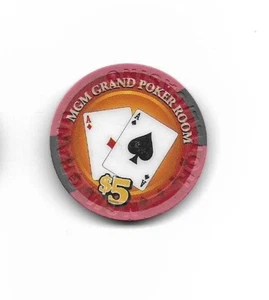 Chip casinò MGM Grand - sala da poker ""grande apertura, 2005" $5 - Foto 1 di 2