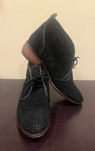 Anthropologie Latigo Isaac Black Suede Perforated Lace Up Ankle Boots Booties 8 - Picture 1 of 11
