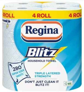 4 Pack Regina Blitz 3 Ply 280 Sheet Kitchen Paper Towel Rolls Household Jumbo XL - Picture 1 of 9