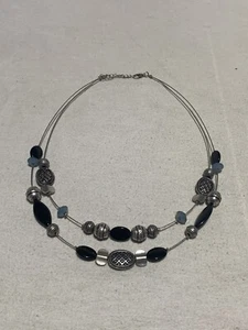 Double Loop Beaded Fashion Necklace Costume Jewelry Statement Piece - Picture 1 of 4