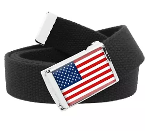 Build A Belt Adult American Flag 1.25" Wide Flip Top Buckle with Canvas Web Belt - Picture 1 of 24